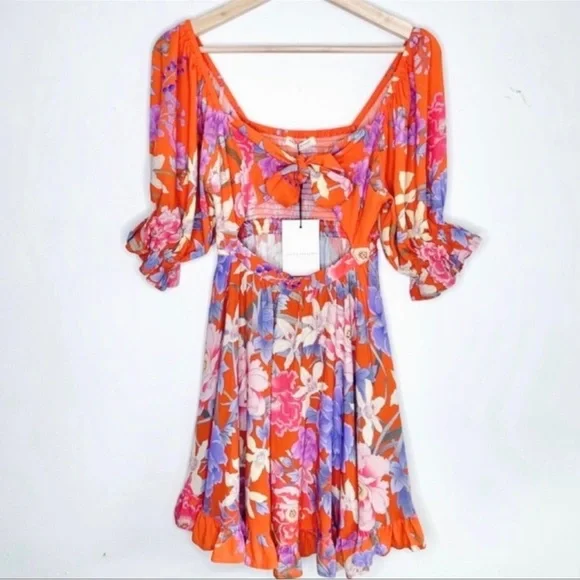 Spell & The Gypsy Collective Floral Lily Playdress Ruffle Trim Mini Dress in Red - Picture 3 of 10